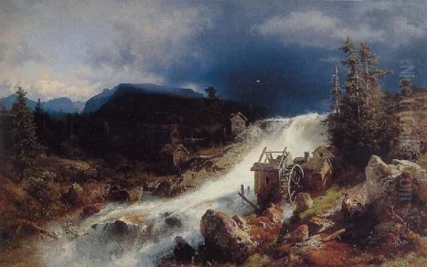 Mountain Landscape With Watermill - view 1