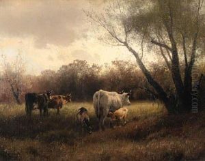 Jersey Cattle By The Trees by Herman Herzog