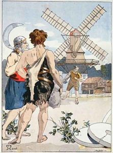Jean LOurs meets Roue de Moulin the first of the three strong men who accompany him on his adventures