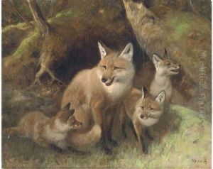 A Fox With Cubs by Arthur Heyer