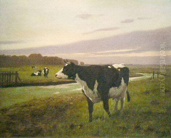 Cattle In A Field At Dusk - view 1