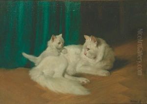 A Cat And Kitten In An Interior by Arthur Heyer