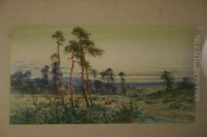 Pastoral Scene, Trees, Cottage And Sheep by Frank Hider