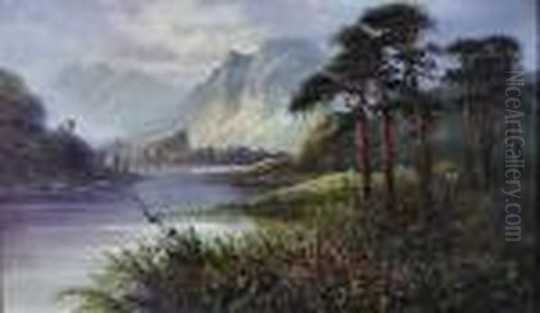 Scottish Loch Scene With Mountains To Background - view 1