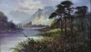 Scottish Loch Scene With Mountains To Background