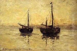 Bomschuiten On The Beach At Low Tide by Gerhard Arij Ludwig Morgenstje Munthe