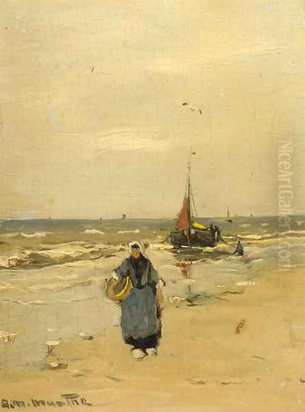 A fisherwoman on the beach of Katwijk - view 1