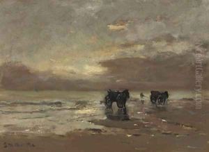 Shell-fishers on the beach by Gerhard Arij Ludwig Morgenstje Munthe
