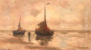 Bomschuiten on the beach by Gerhard Arij Ludwig Morgenstje Munthe