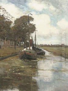 Along a canal in autumn by Gerhard Arij Ludwig Morgenstje Munthe