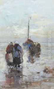 Fisherwomen on the beach of Katwijk by Gerhard Arij Ludwig Morgenstje Munthe