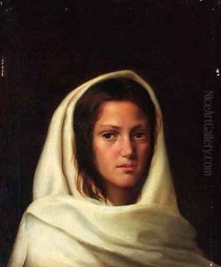 Portrait of a Maiden in a white Shawl by Vasili Maksimovich Maksimov