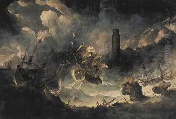 A coastal landscape with ships in a storm - view 1