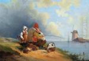 Fischeridylle Am Fluss by Eduard Hildebrandt
