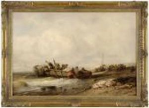 Fischervolk Beim Entladen Des Fangs. by Eduard Hildebrandt