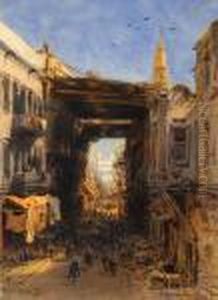 Covered Street, Cairo; Mosque In Cairo by Eduard Hildebrandt