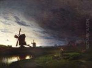 Weite Landschaft Mit
Windmuhlen by Eduard Hildebrandt
