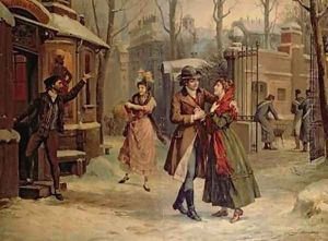 Scenery for the scene with Mimi and Rodolfo in the opera La Boheme by Luigi Morgari