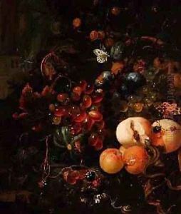 Still Life of Fruit and Insects by Jan Mortel