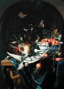 Still Life with Fish Platter by Jan Mortel
