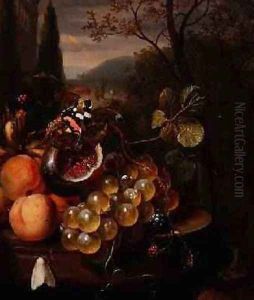 Still Life with Fruit and Butterflies by Jan Mortel