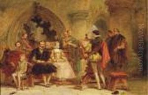 An Artist Sketching A Group Portrait In A Palace Interior by Robert Alexander Hillingford