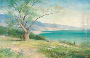 Sheep grazing in a Mediterranean landscape by John MacWhirter