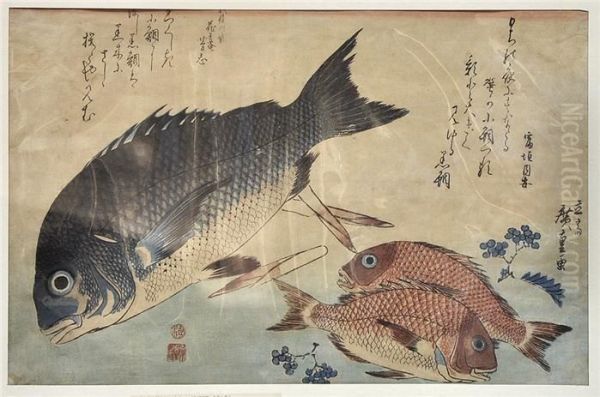 Schwarze Undrote Meerbrassen Mit Gedichten Von Tomigaki Shuan Und Kaodoyoshimune - view 1