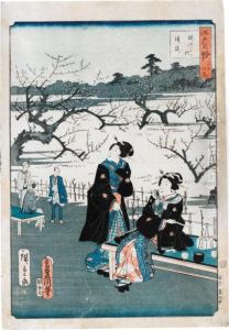 Edo Scene With Ladies by Utagawa or Ando Hiroshige