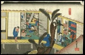 Travelers And Hostesses At An Inn At Akasaka by Utagawa or Ando Hiroshige