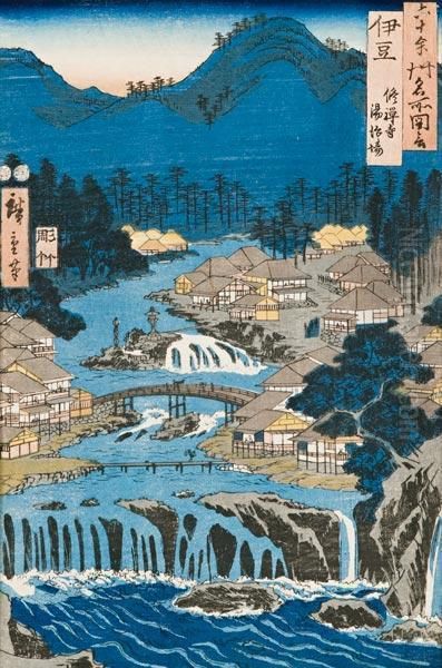 Vedute Celebri Delle Oltre 60 
Province Giapponesi, Provincia Di Izu, Sorgenti Presso Il Tempio Shuzen - view 1