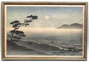 Figures On A Beach At Sunset by Utagawa or Ando Hiroshige