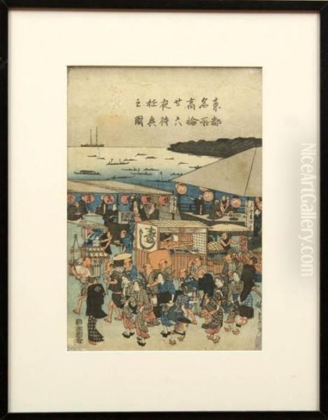 Two Sheets (center And Right) 
From The Triptyph Toto Meisho Takanawa Nijuroku-ya Machi Yukyo No Zu 
(feast In Waiting For The Moon At Takanawa - view 1