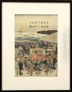 Two Sheets (center And Right)
From The Triptyph Toto Meisho Takanawa Nijuroku-ya Machi Yukyo No Zu
(feast In Waiting For The Moon At Takanawa by Utagawa or Ando Hiroshige