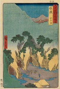 Seven Prints From The Series Rokujuyoshu Meisho Zue by Utagawa or Ando Hiroshige