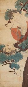 Een Kraanvogel Staande Op Een Tak Van Een Pijnboom Bij Een Nest Met
Drie Jongen by Utagawa or Ando Hiroshige