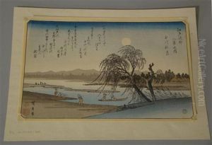 Autumn Moon Over The Tama River by Utagawa or Ando Hiroshige
