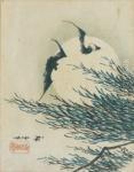Un Couple De Chauvessouris Devant Lapleine Lune Et Un Saule Pleureur - view 1