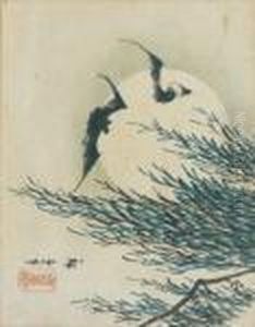 Un Couple De Chauvessouris Devant Lapleine Lune Et Un Saule Pleureur