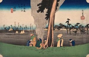 Landscapewith Peasants Round A Fire by Utagawa or Ando Hiroshige