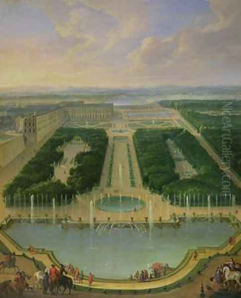 Perspective view of the chateau of Versailles seen from the Neptune Fountain 1696 - view 1