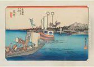 Scene Of Fishermen by Utagawa or Ando Hiroshige