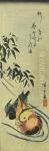 Mandarin Ducks And Reeds In Snow by Utagawa or Ando Hiroshige