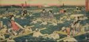 Crossing The River Oi On The Way by Utagawa or Ando Hiroshige