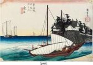 Kuwana Shichiri Watashiguchi [landing Entry Of The Seven-ri Ferry, Kuwana] by Utagawa or Ando Hiroshige
