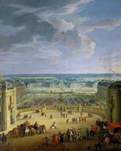 Perspective View from the Chateau of Versailles of the Place dArmes and the Stables 1688