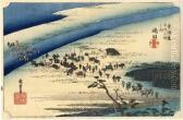 Les 53 Stations Du Tokaido, Shimada, Oi-gawa Shungan - view 1