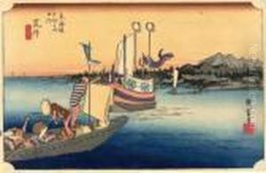 Les 53 Stations Du Tokaido, Arai, Watashi-bune No Zu by Utagawa or Ando Hiroshige