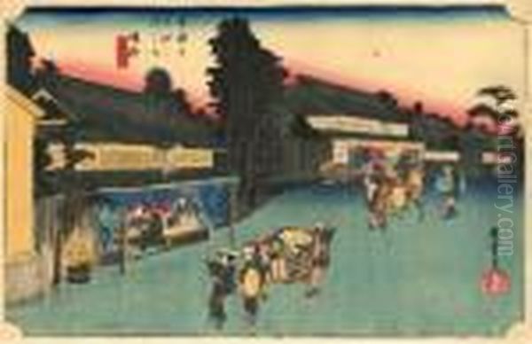 Les 53 Stations Du Tokaido, Narumi, Meibutsu Arimatsu-shibori - view 1