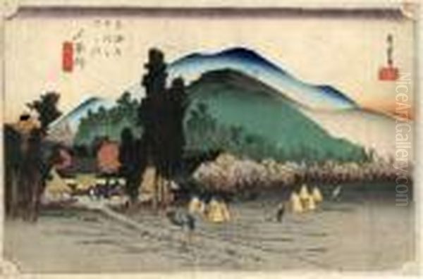 Les 53 Stations Du Tokaido, Ishiyakusi, Ishiyakushi-ji - view 1